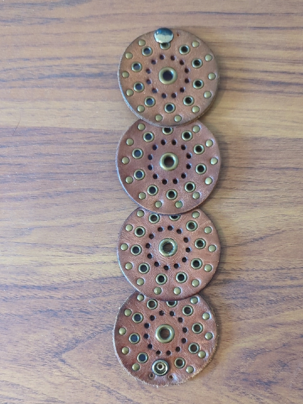 Brown Leather Circle Wrist Band with Brass Eyelets